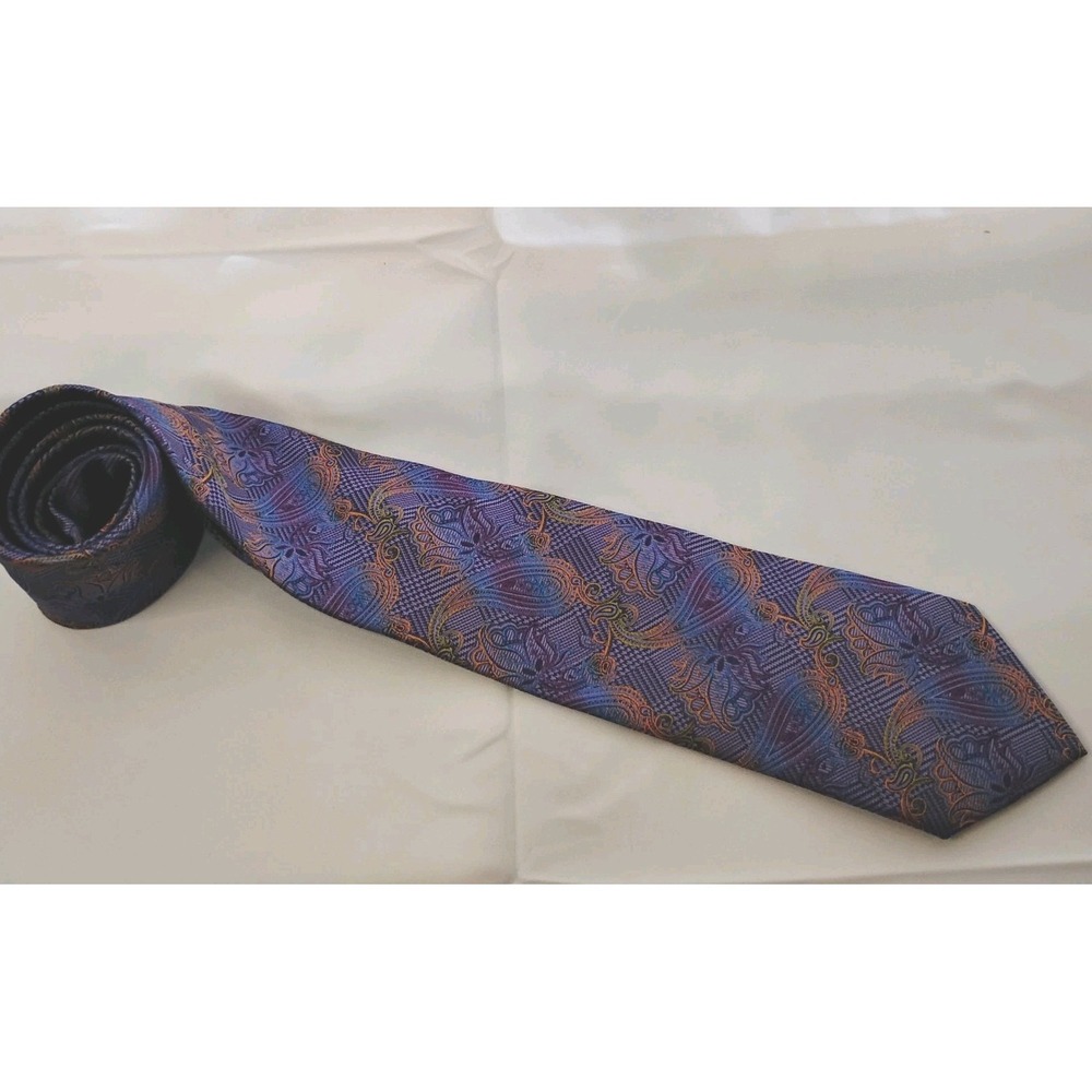 STACY ADAMS Men's Tie Purple Multi-Color Paisley Floral 100% Microfiber - Picture 3 of 6